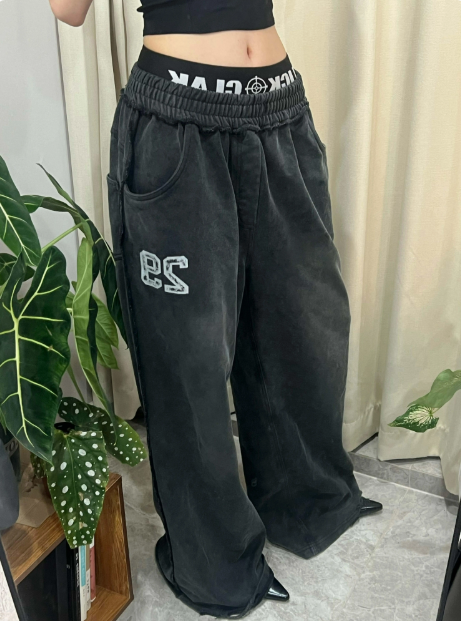 Heavyweight Washed Print Double waist Sweatpants