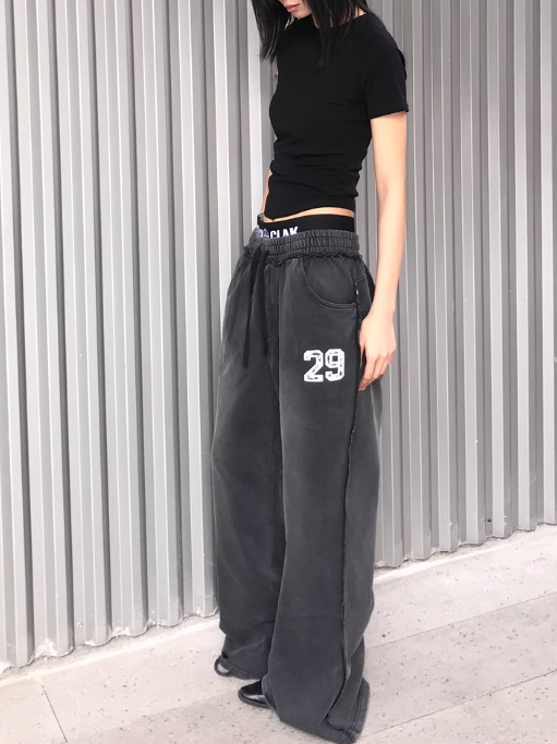 Heavyweight Washed Print Double waist Sweatpants