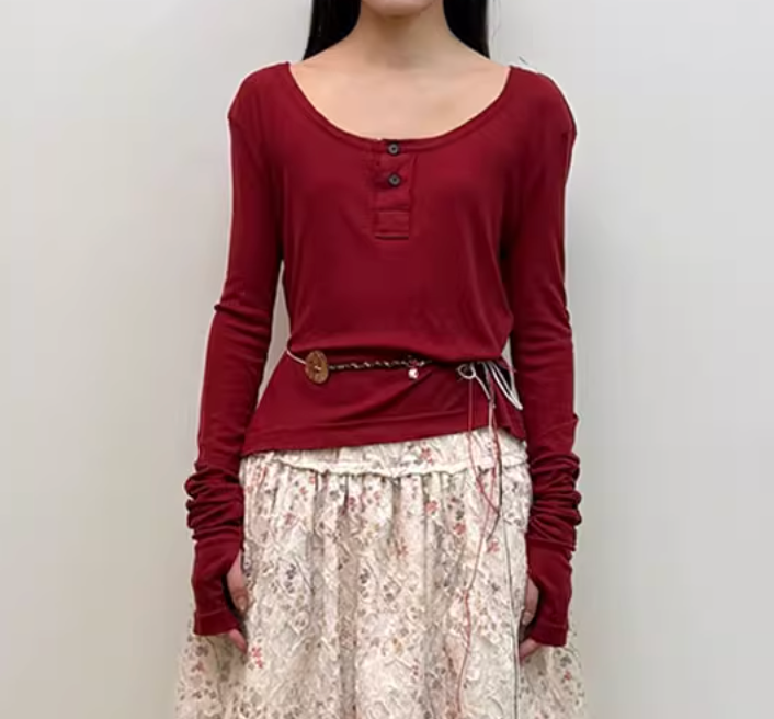 Henley Collar long sleeve T-shirt