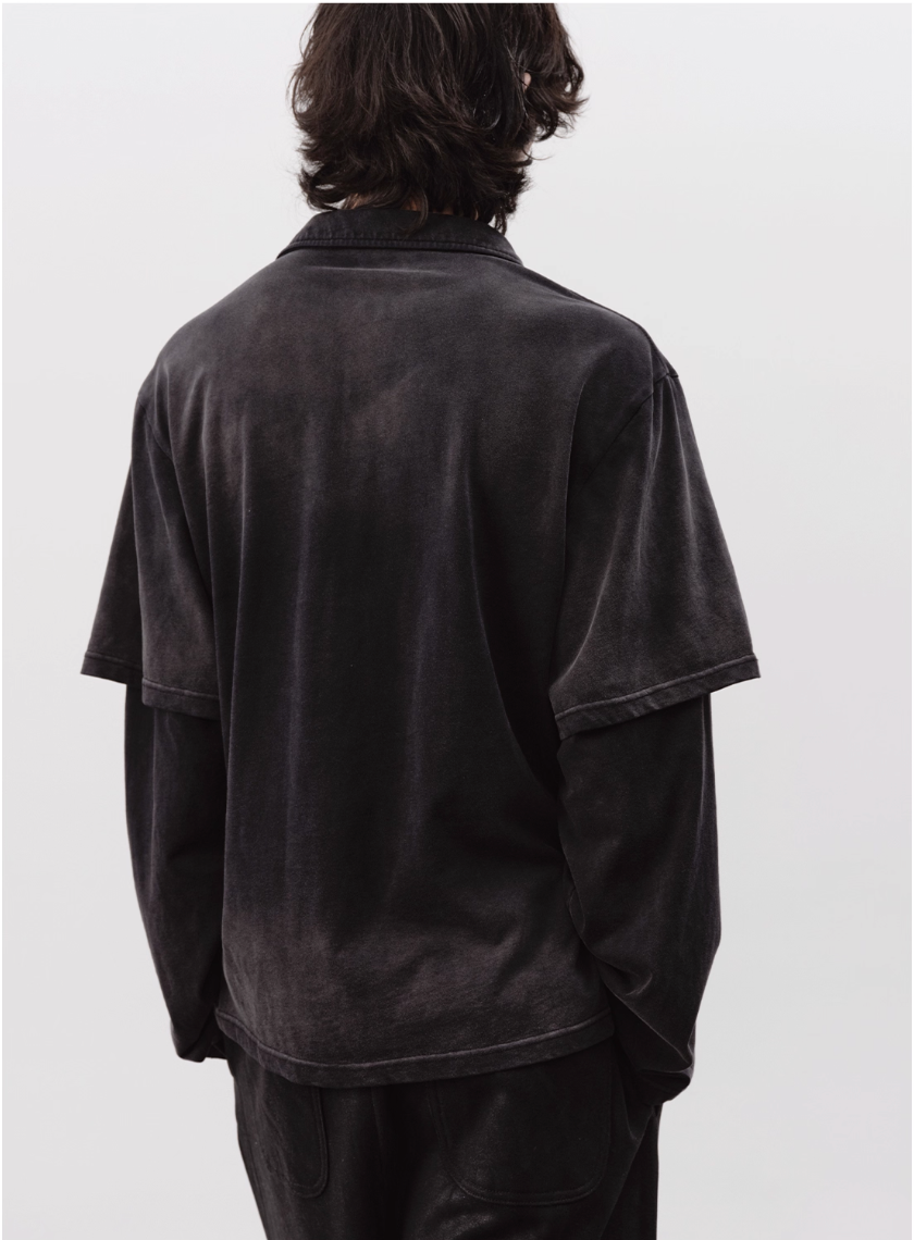 Washed Fake Layered POLO shirt