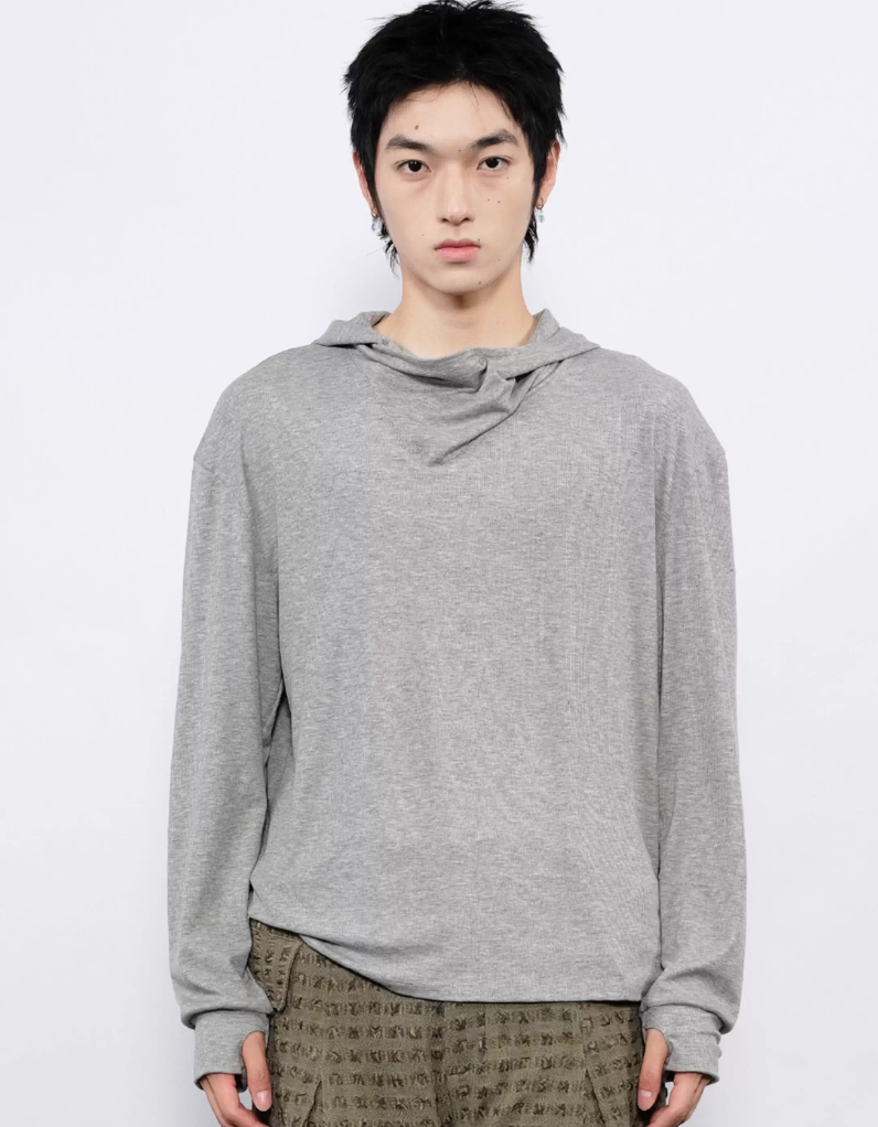 Wrap-around Hooded Long Sleeve T-Shirt