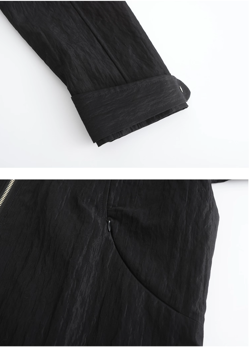 Double Zip Pleats Nylon Jacket