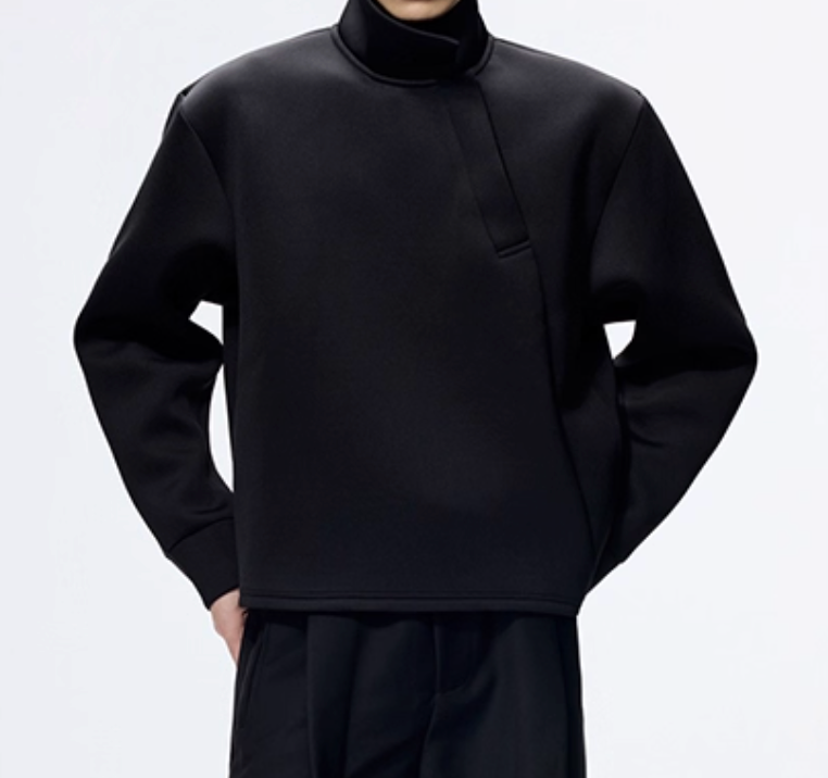 Slanted Neck Long Sleeve Polo Sweat Shirt