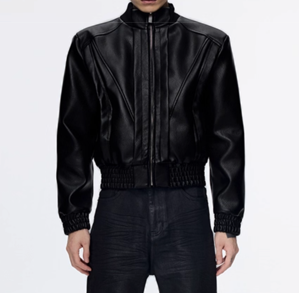 Power Shoulder Short Leather Jacket