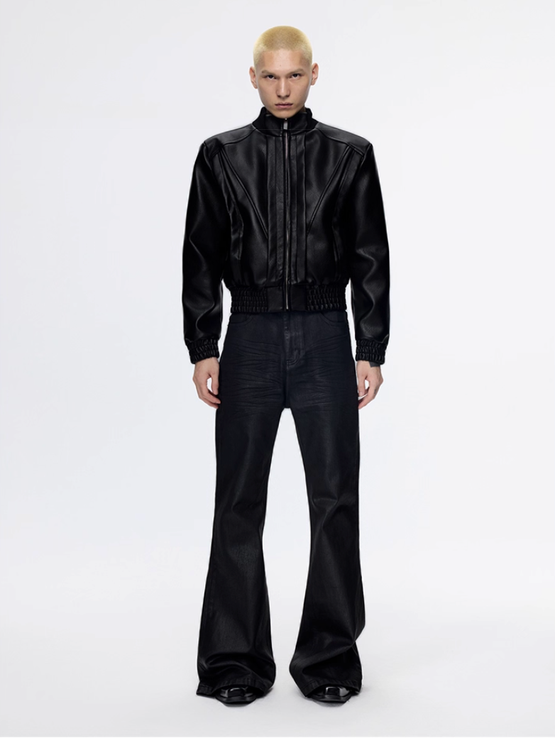 Power Shoulder Short Leather Jacket
