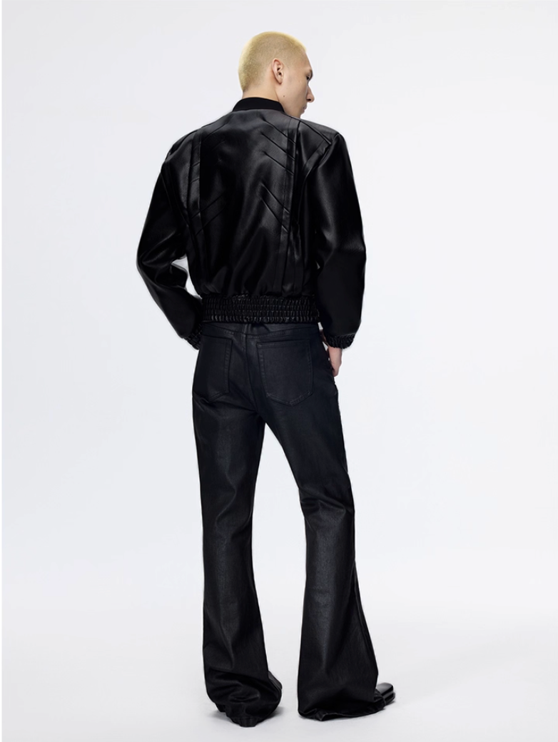 Power Shoulder Short Leather Jacket