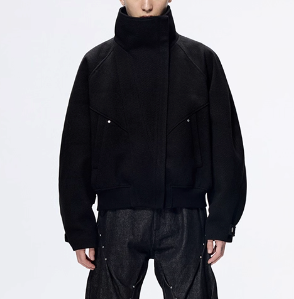 Stand-up Collar Cropped Wool Jacket