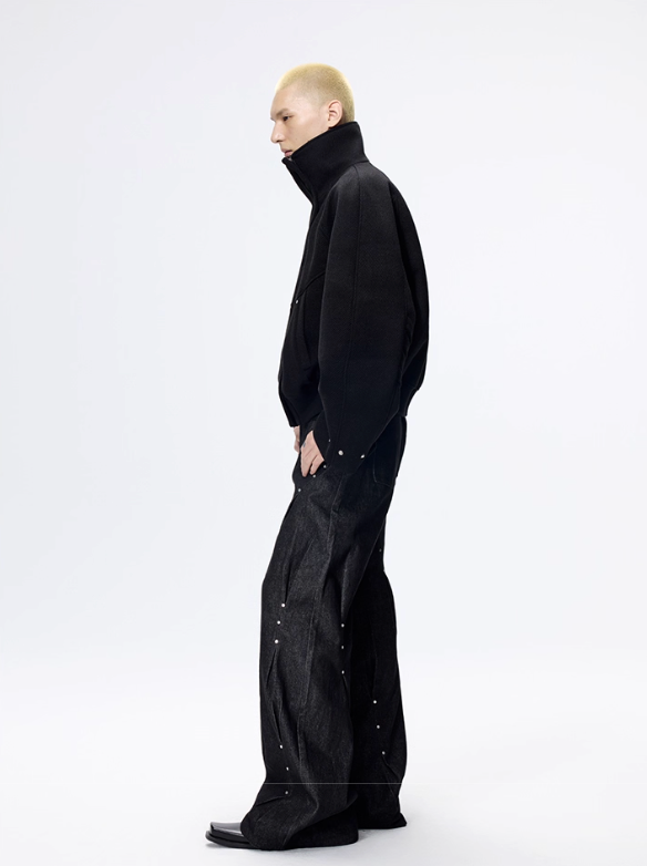Stand-up Collar Cropped Wool Jacket