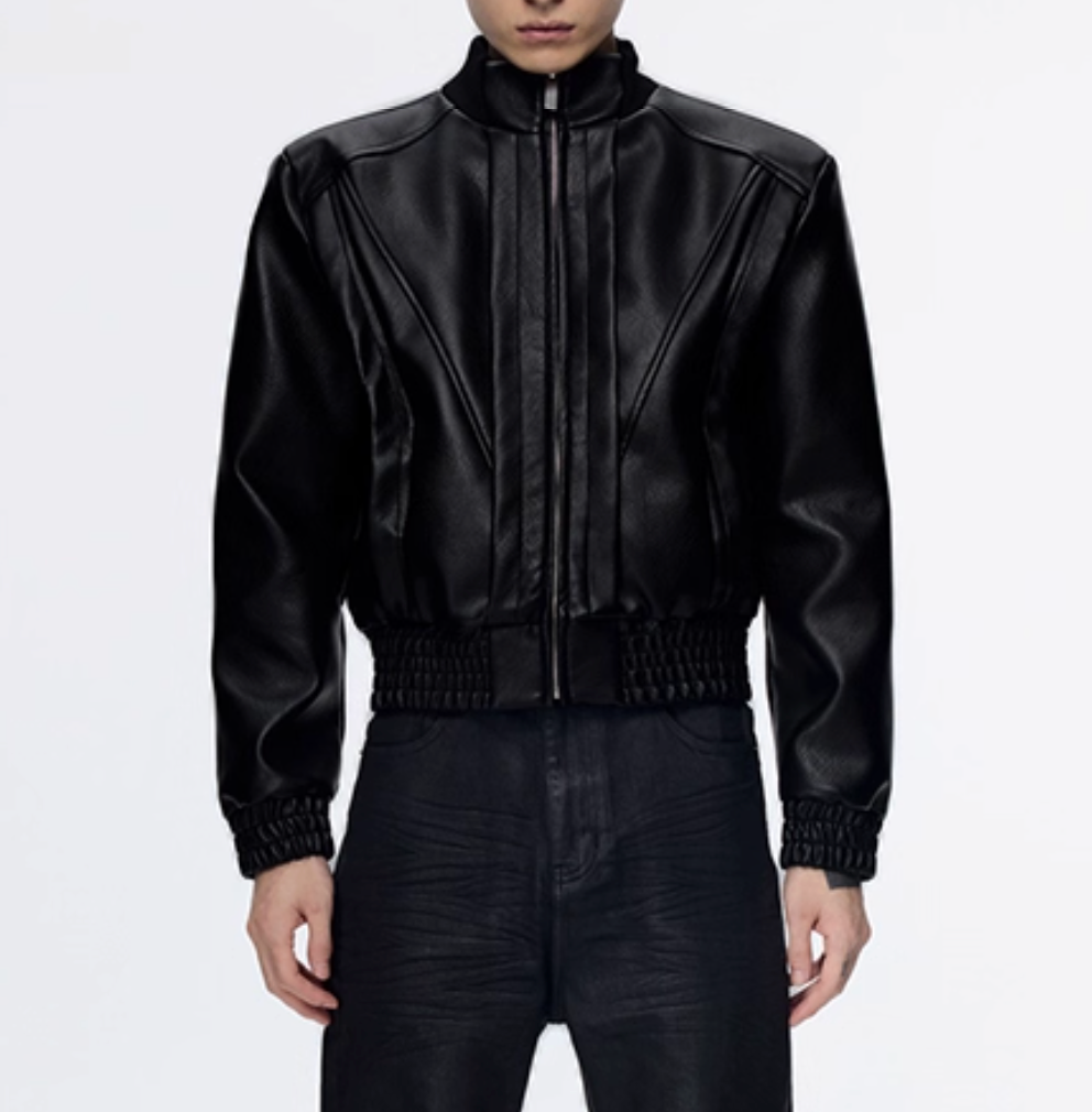 Power Shoulder Short Leather Jacket