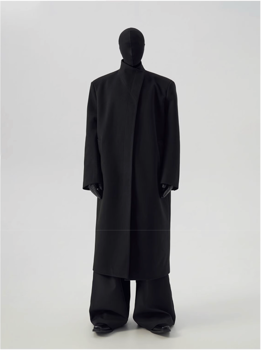 Tweed Padded Shoulder Loose Long Coat