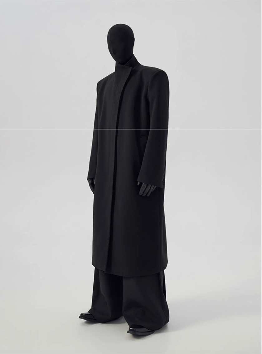 Tweed Padded Shoulder Loose Long Coat
