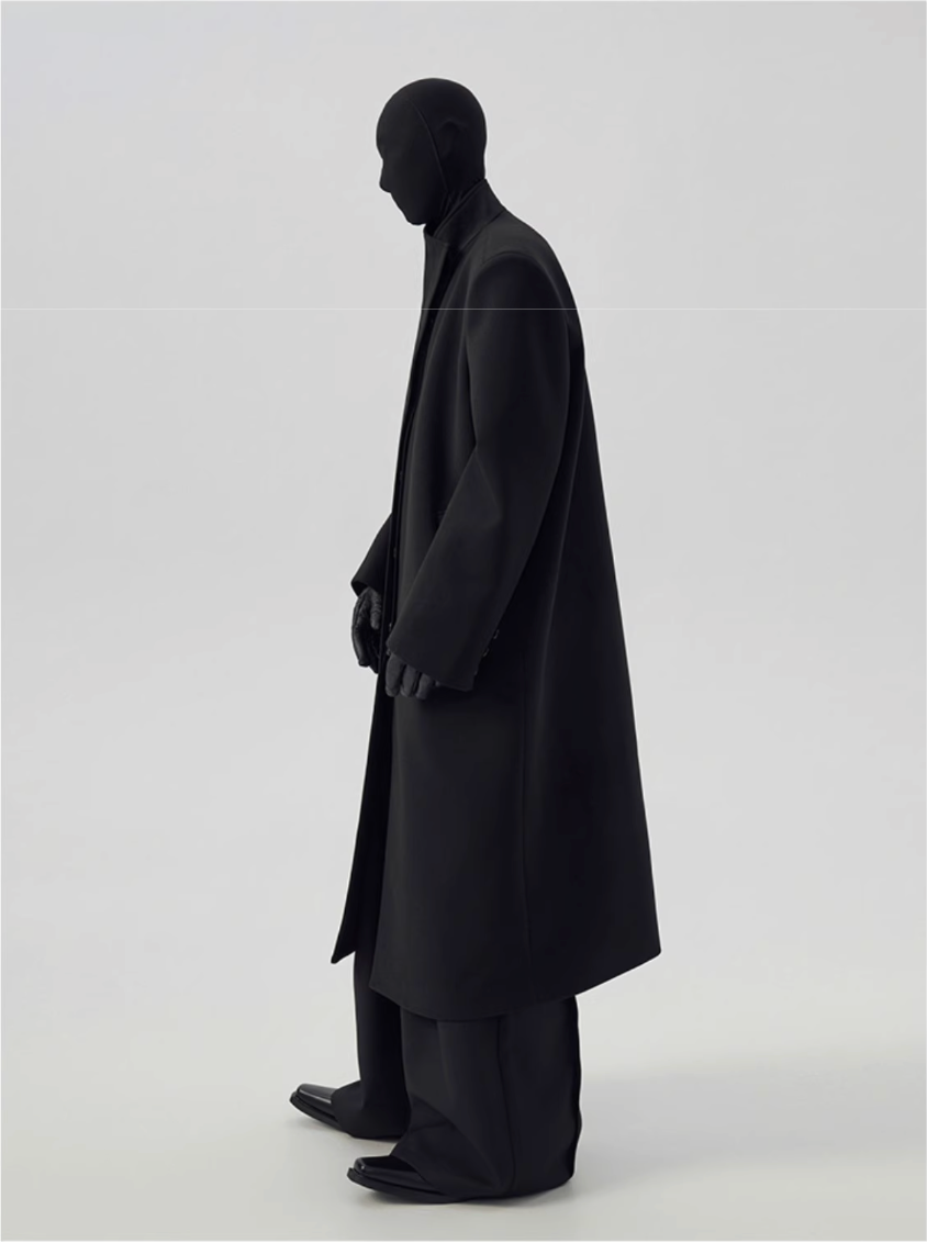 Tweed Padded Shoulder Loose Long Coat