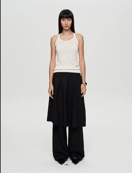 Lace Up Pleated Skirt Trouser