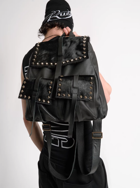 Rivet vintage punk leather backpack