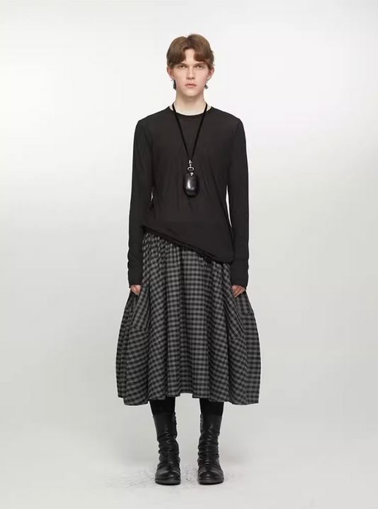 Layered pin-checked skirt