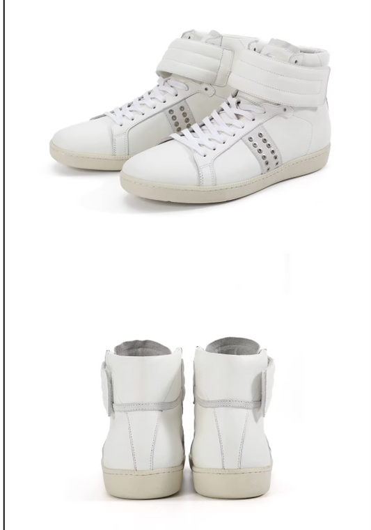 Cowhide Vintage Stud High-Top Sneakers