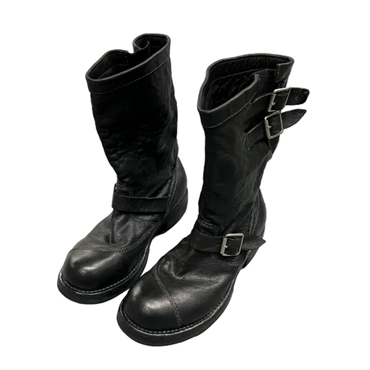 Heavy washed vintage distressed engineer boots