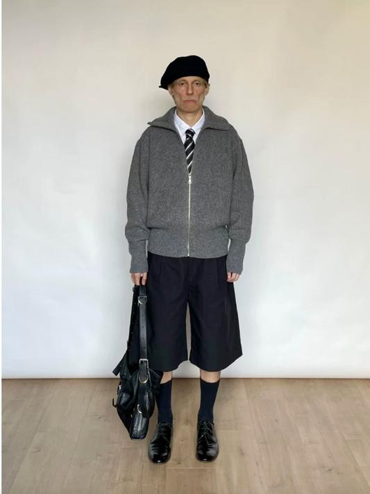 Wool lazy zip knit sweater