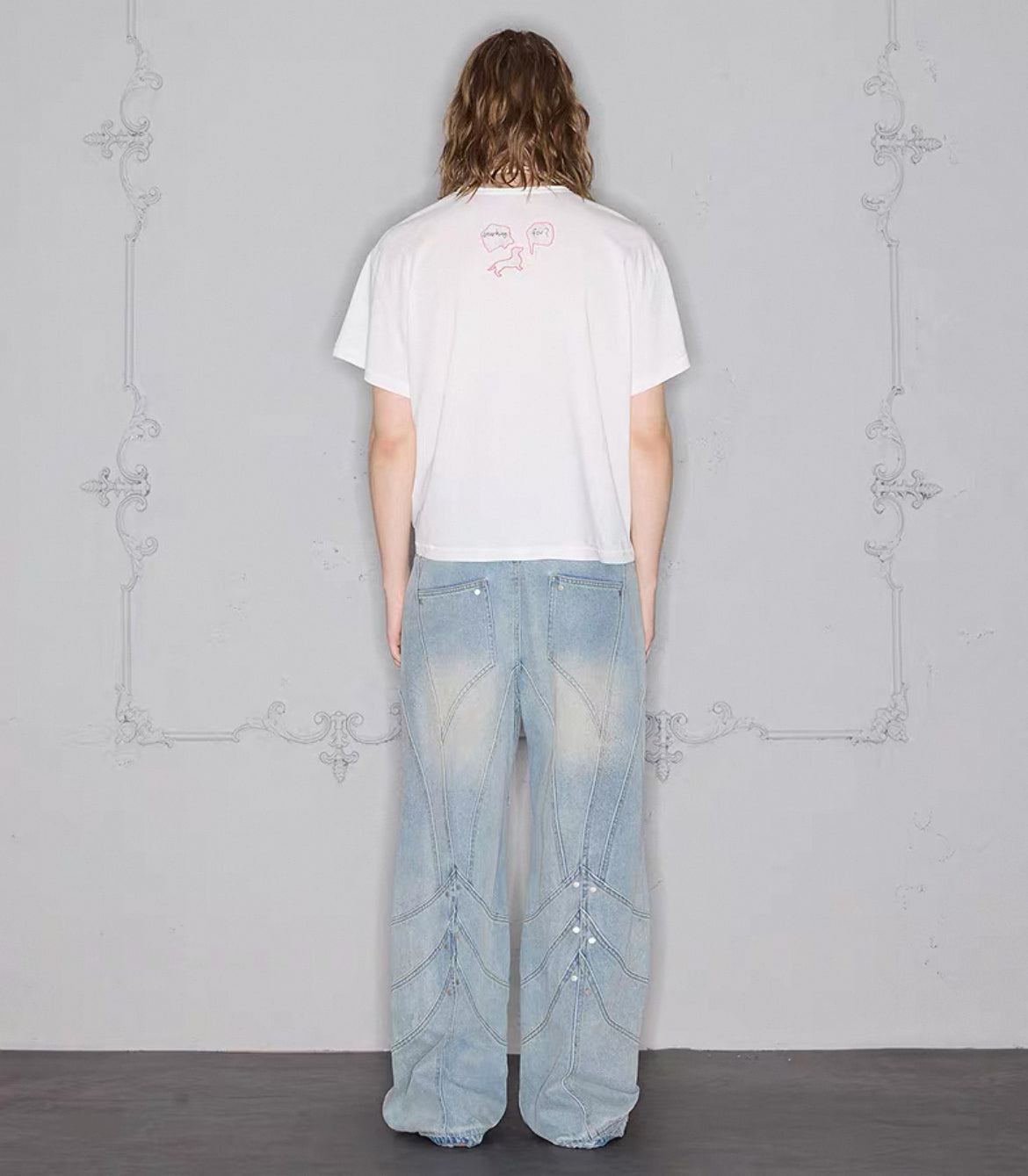 Retro Wash Deconstructed straight stud Jeans