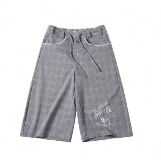 Rocawear mercerized hand-stitched check lace-up shorts