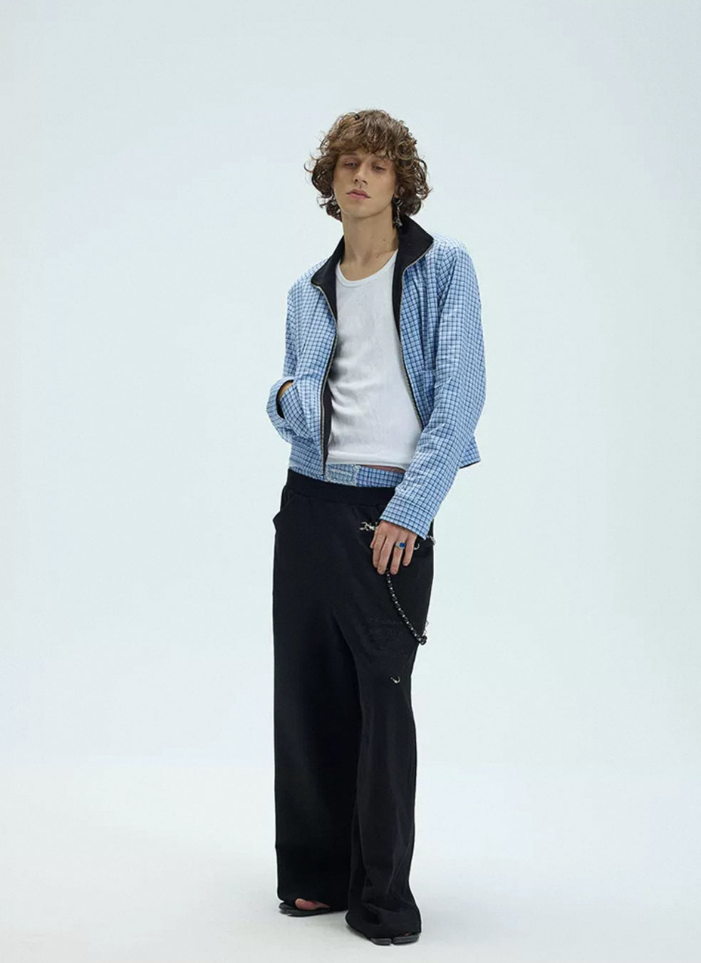 Reversible Checkered Stand up collar jacket