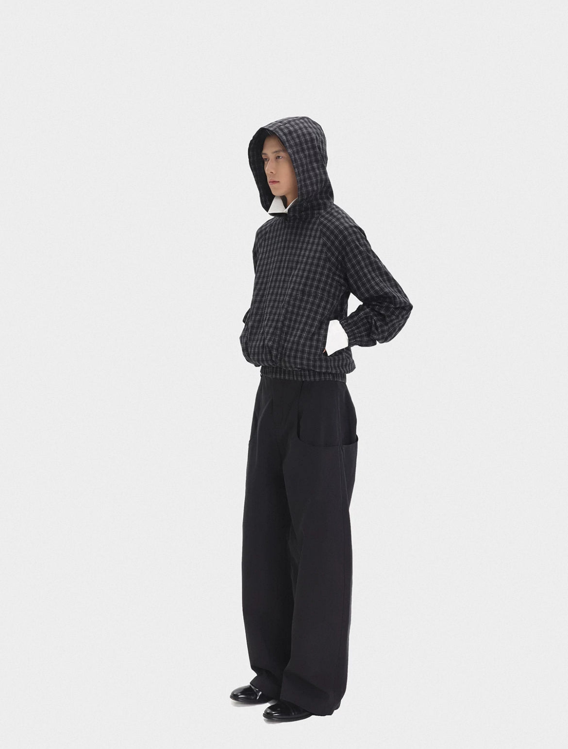 Plaid Curved Pocket Hoodie