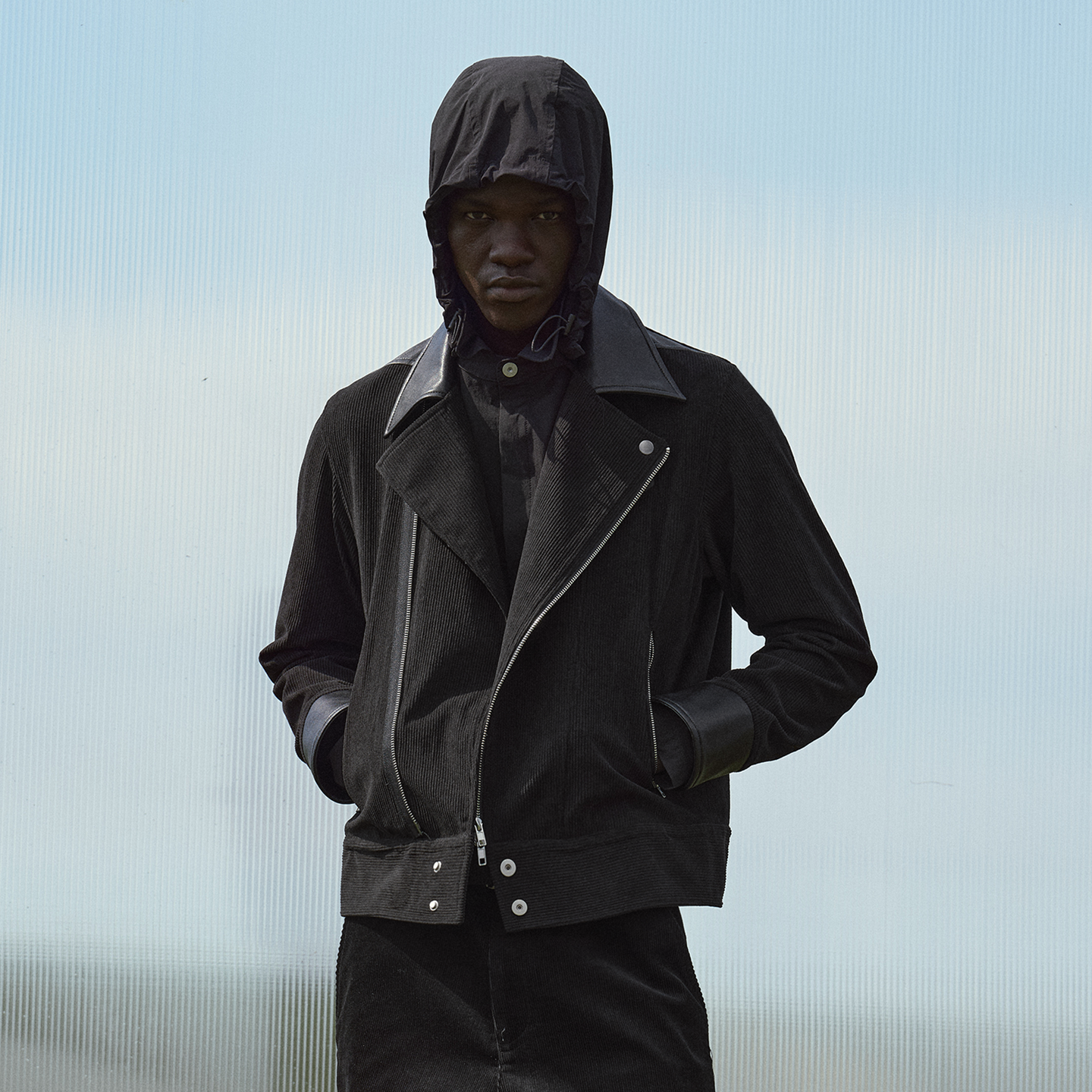 Corduroy patchwork cropped biker jacket