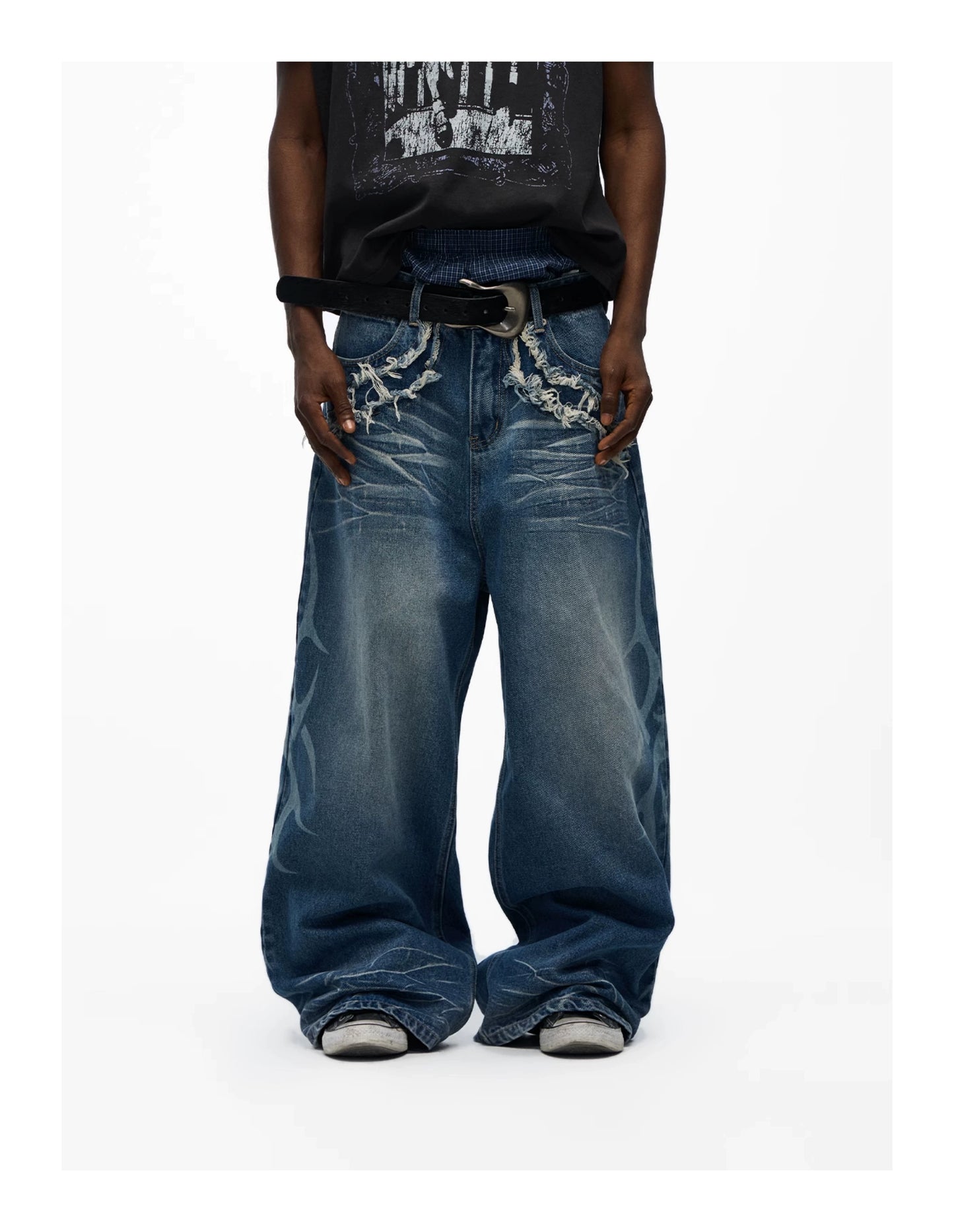 ice-blue washed baggy-fit jeans