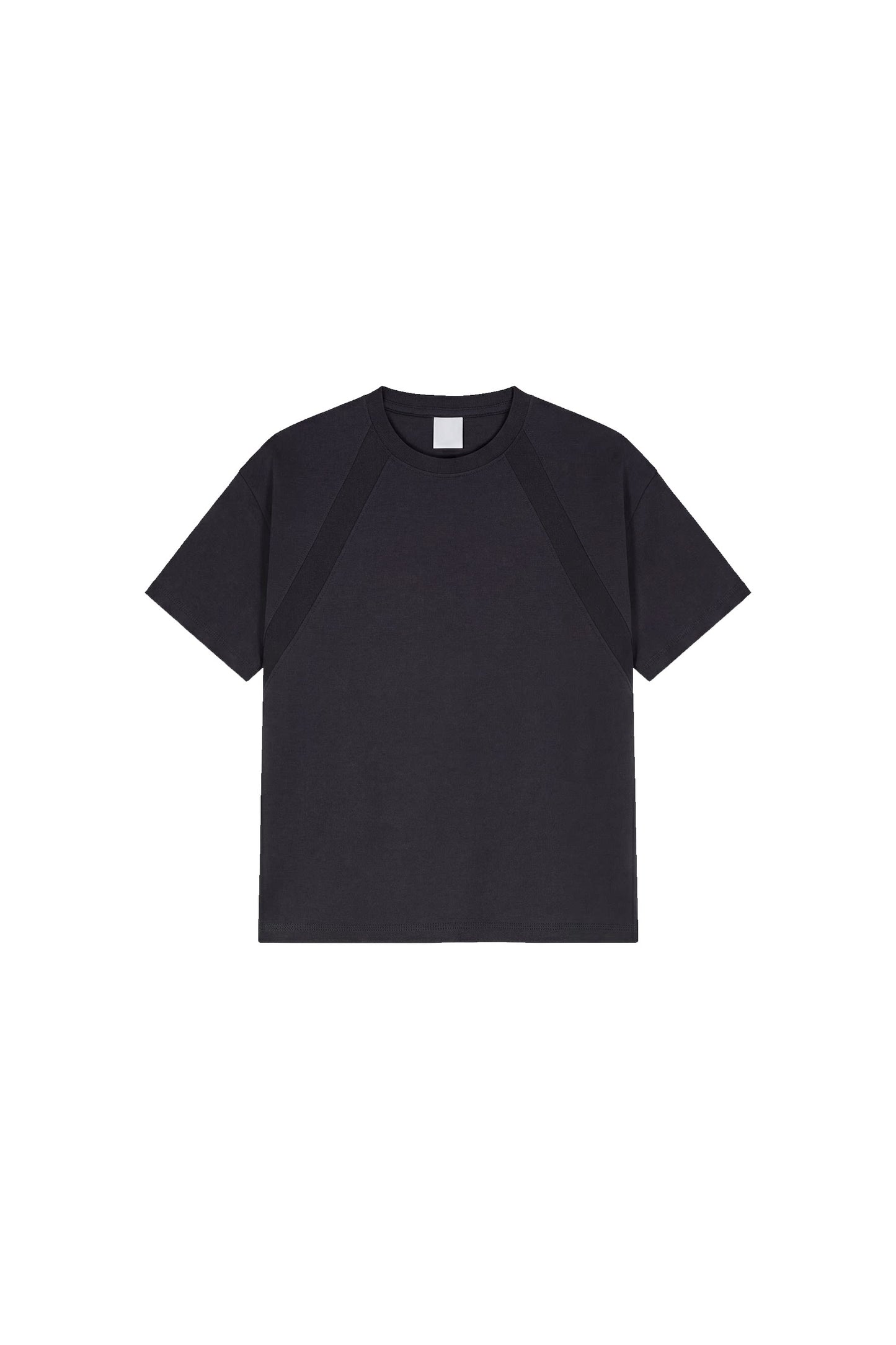 2-line patchwork short-sleeve T-shirt