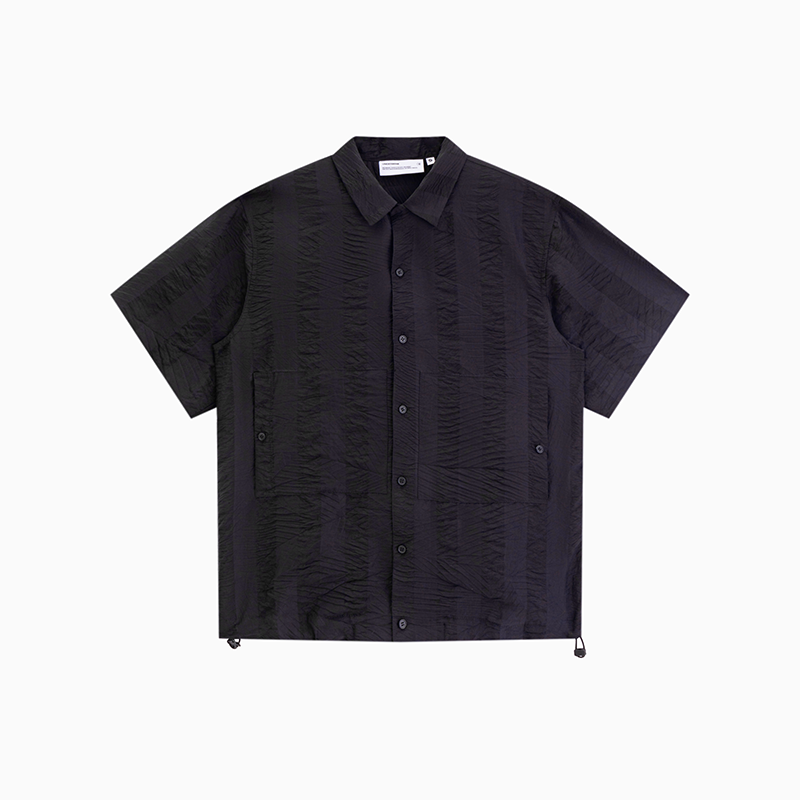 Dark Stripes Pleated Short Sleeve Shirt