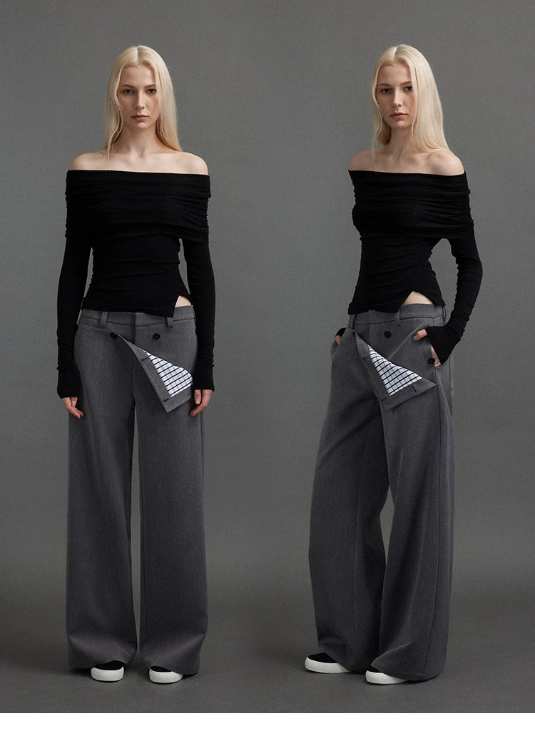 Stacked shoulder long sleeve T-shirt