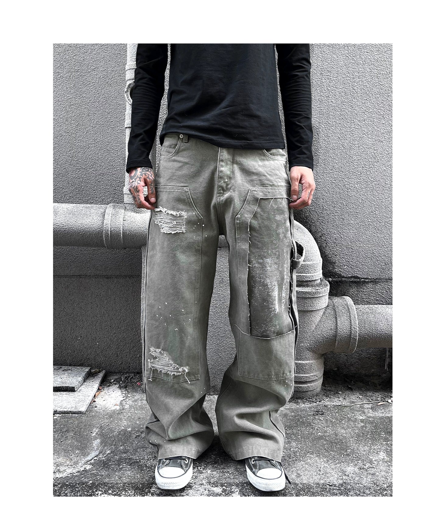Patch work damaged green Jeans