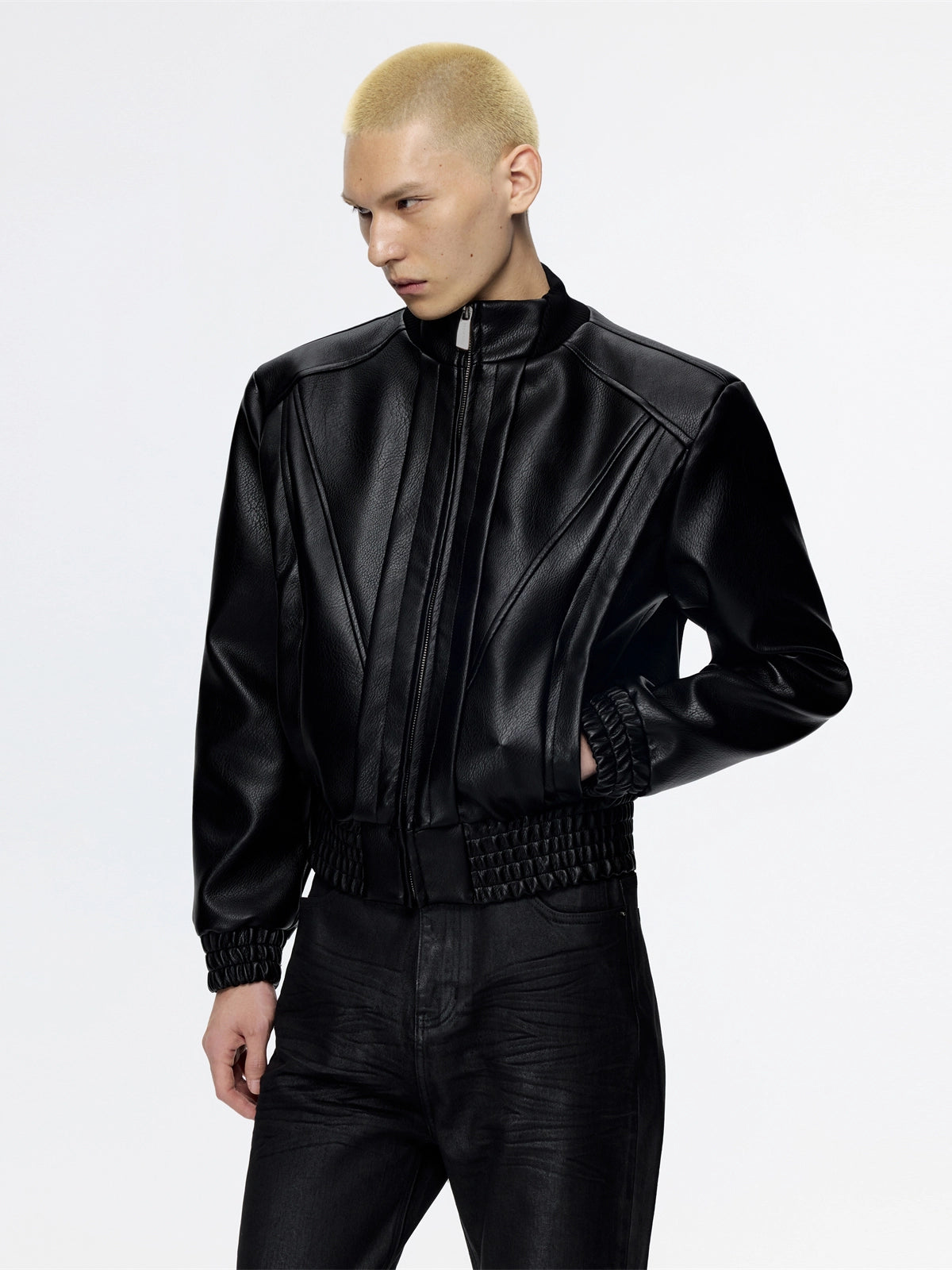 Power Shoulder Short Leather Jacket