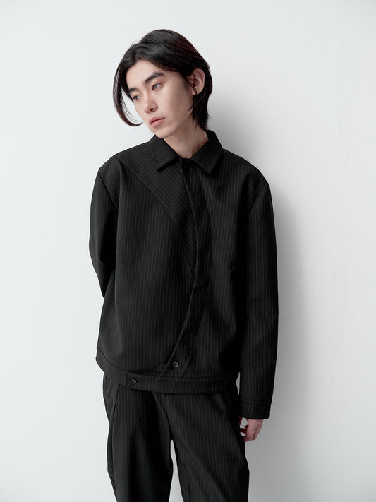 Curved placket striped jacket