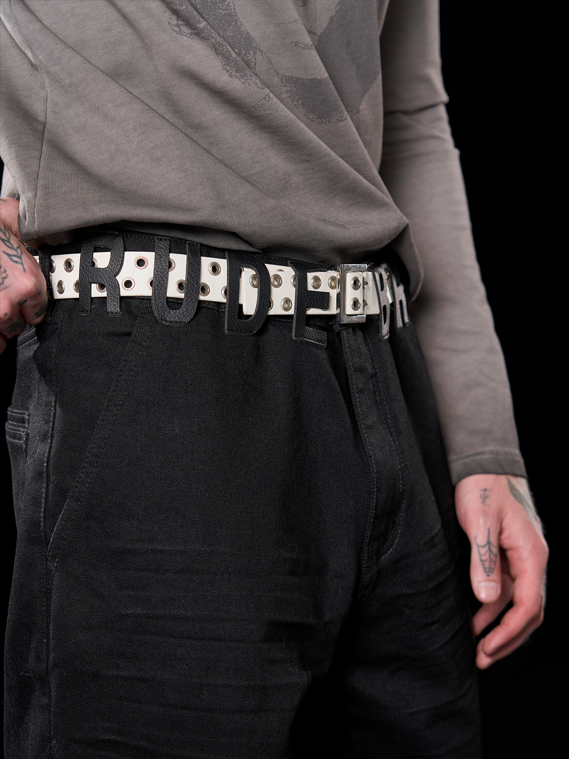 'RUDEBRAT' leather ring jeans
