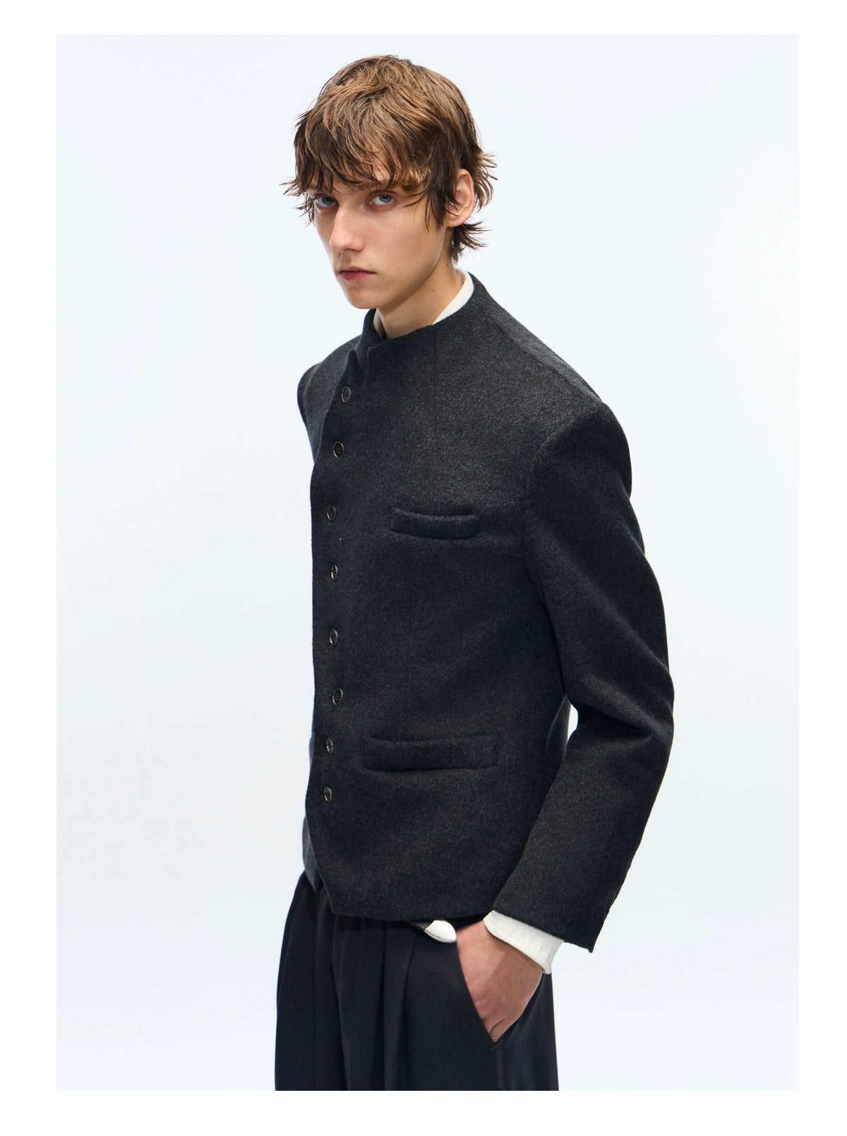 "Vene" Italian stand collar sheep wool jacket