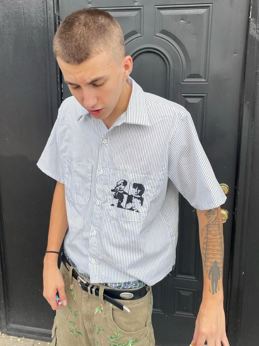 *Moon* Printed stripe short sleeve shirt