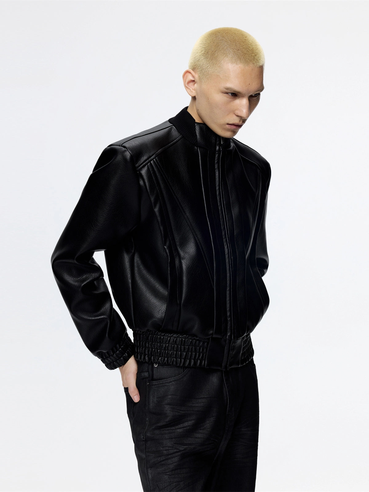 Power Shoulder Short Leather Jacket