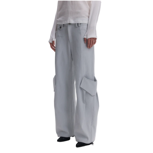 Waffle texture pocket pleated pants