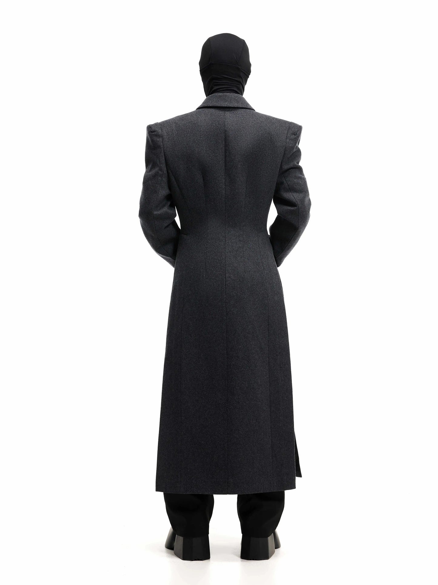 Power Shoulder Wool Long Coat