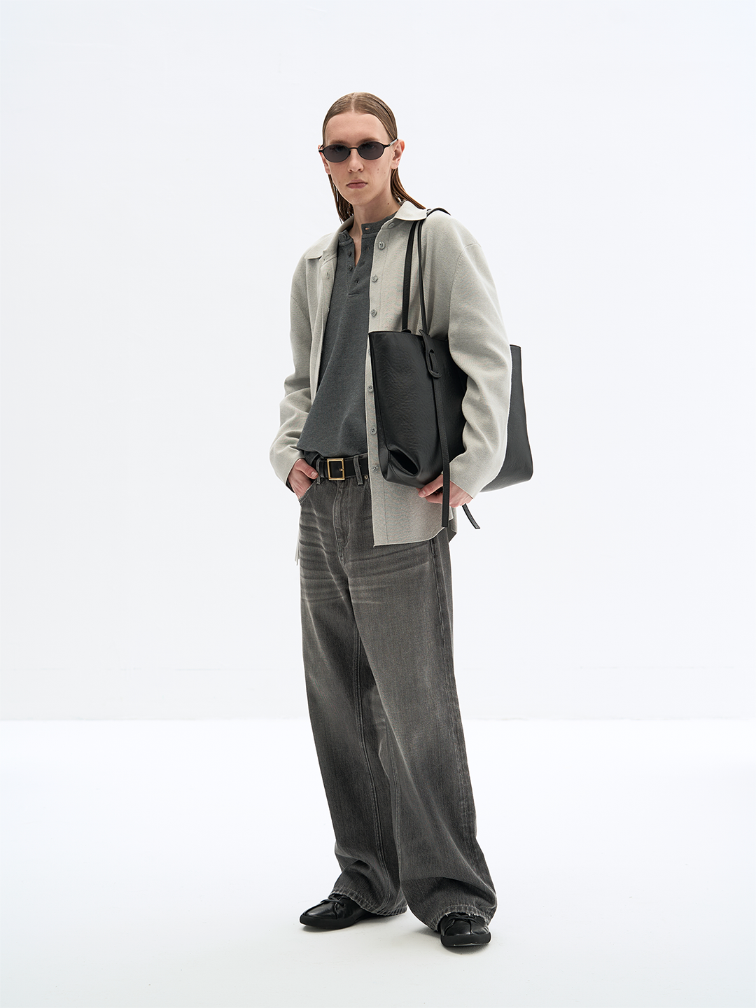Washed argyle straight denim