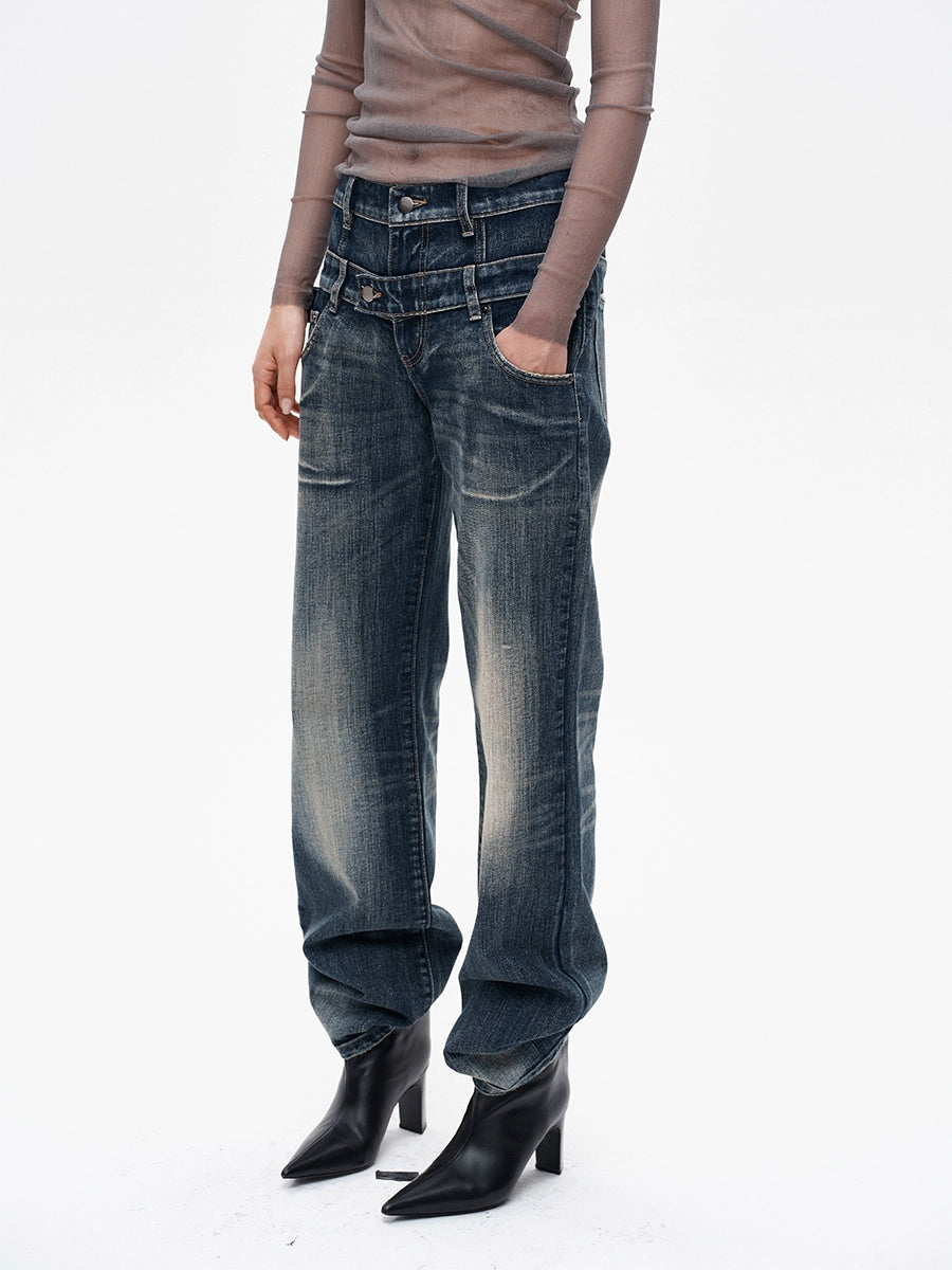 Double Waist Washed Jeans