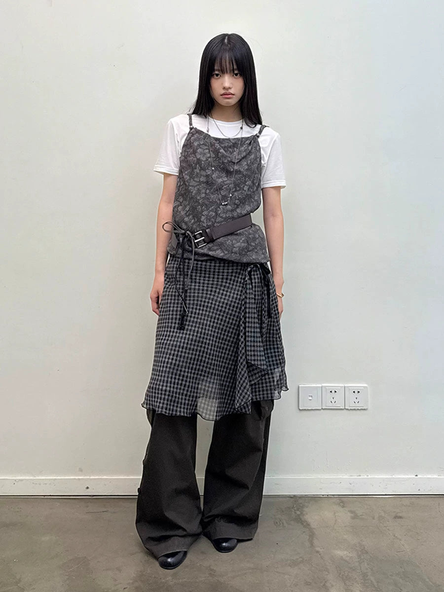 PANELLED DOUBLE-TIERED CHECKED SKIRT