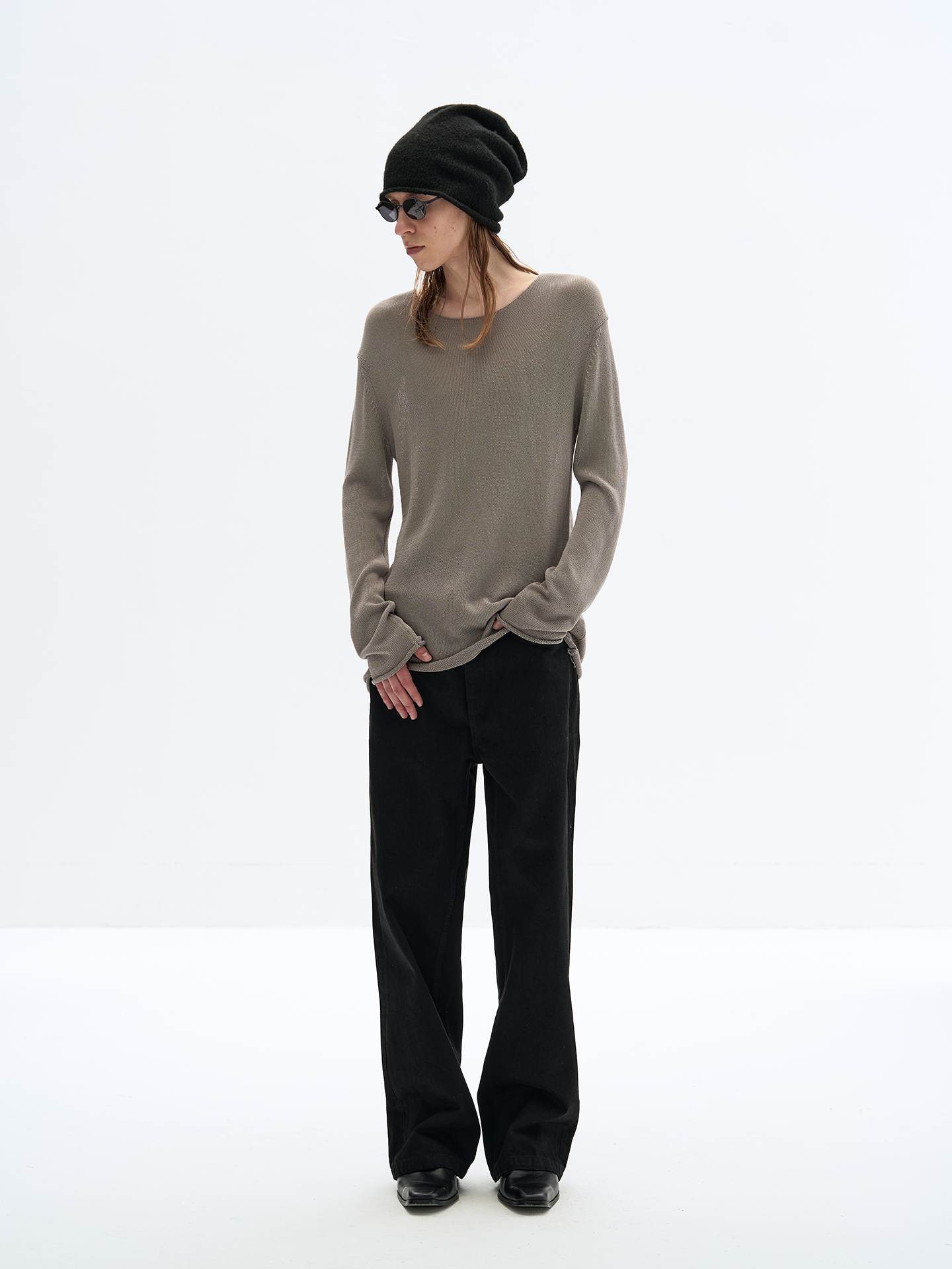 Sheer Wide Neck Long Sleeve T-shirt