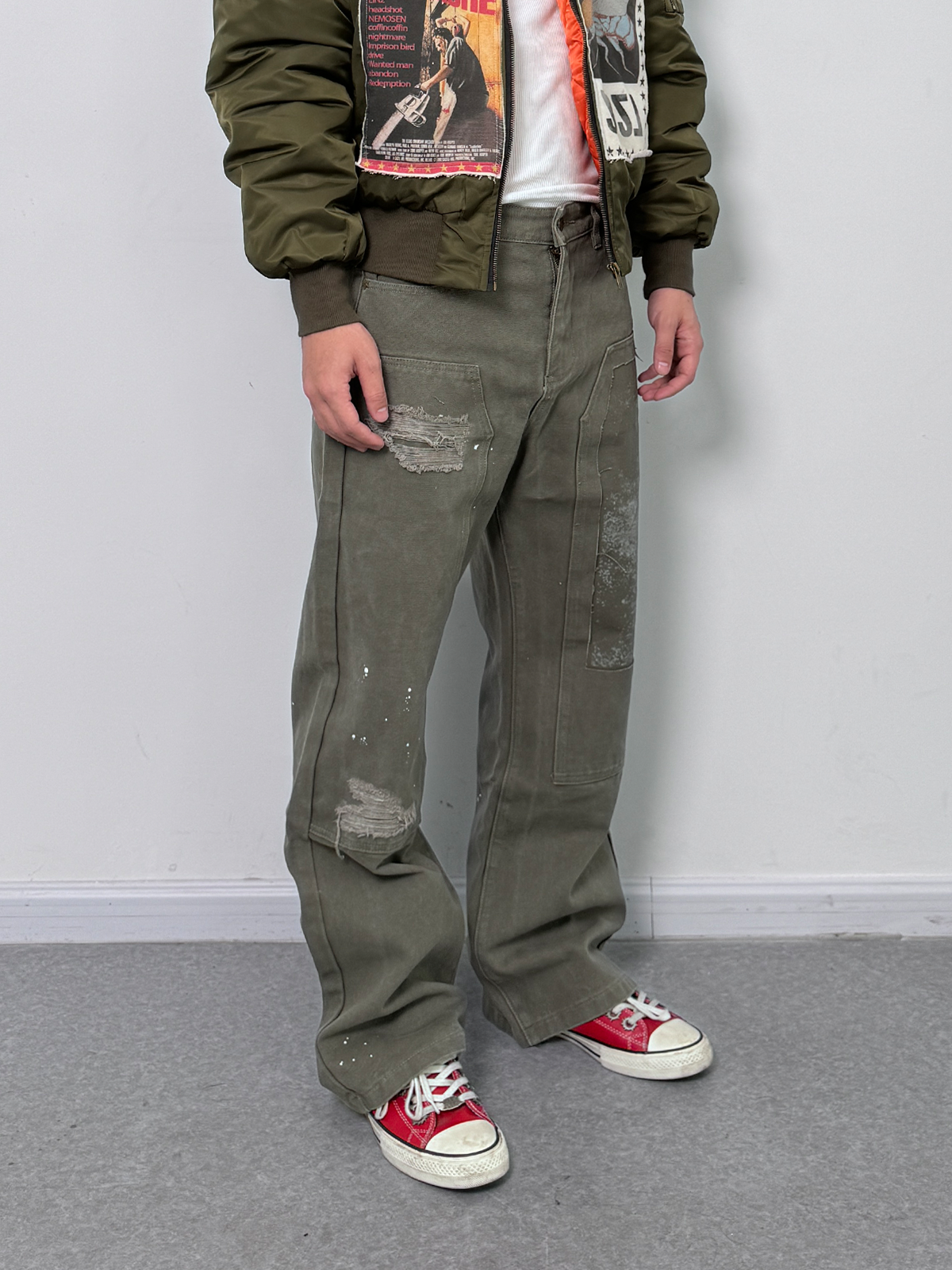 Patch work damaged green Jeans
