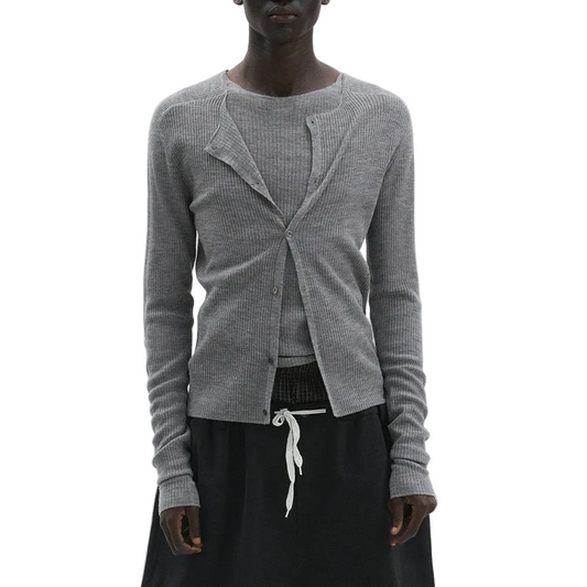 Layered crew neck long sleeve T-shirt