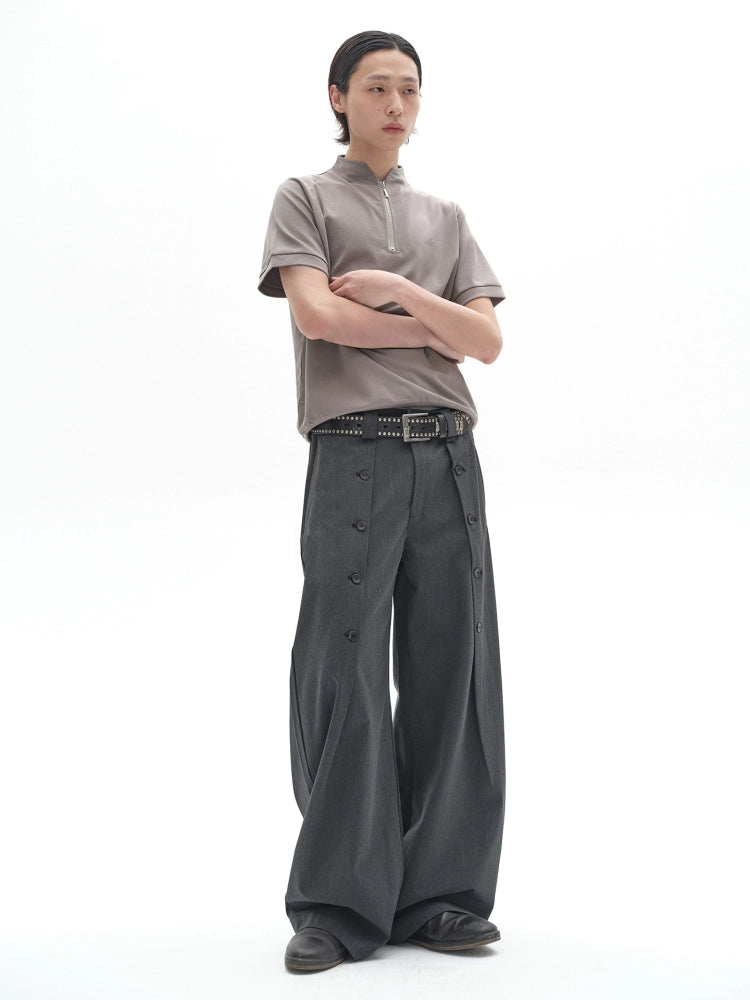 Wide Leg Button Suit Pants