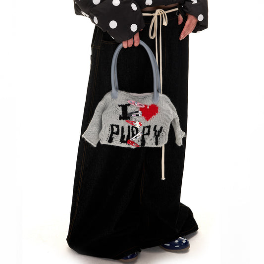 "I LOVE PUPPY" letter design knit bag