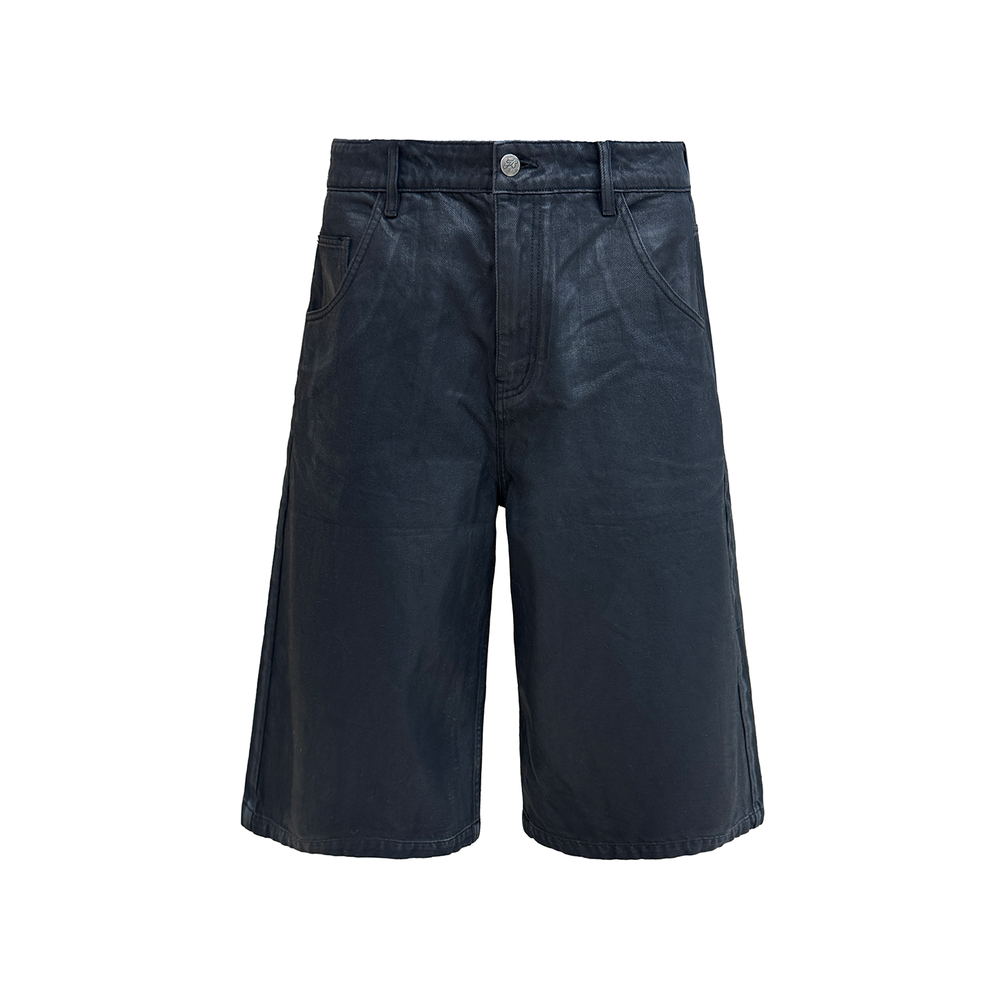 Waxed denim cropped pants