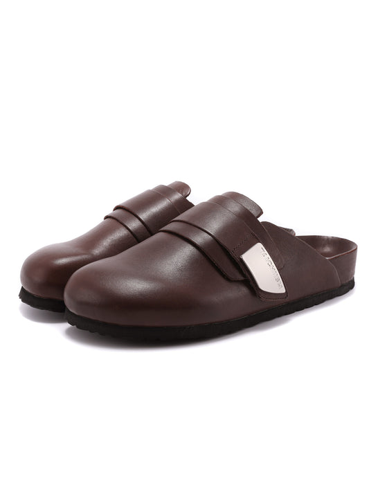 Washed leather mule